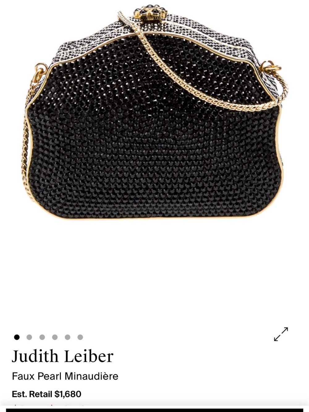 Judith Leiber Black Crystal-Embellished Minaudière with Gold Chain